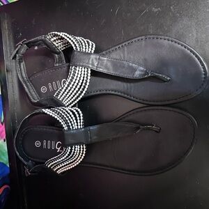 Rouge Helium Black and White Strappy Sandals